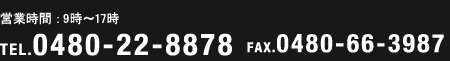 営業時間：9時～17時　TEL.0480-22-8878 FAX.0480-66-3987